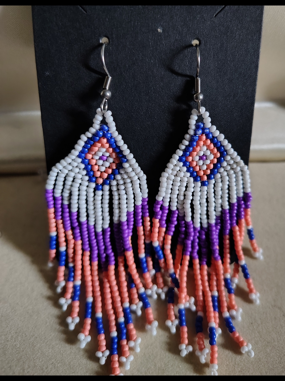 🚨New Handmade White, Purple & Peach Beaded Fringe Earrings🚨